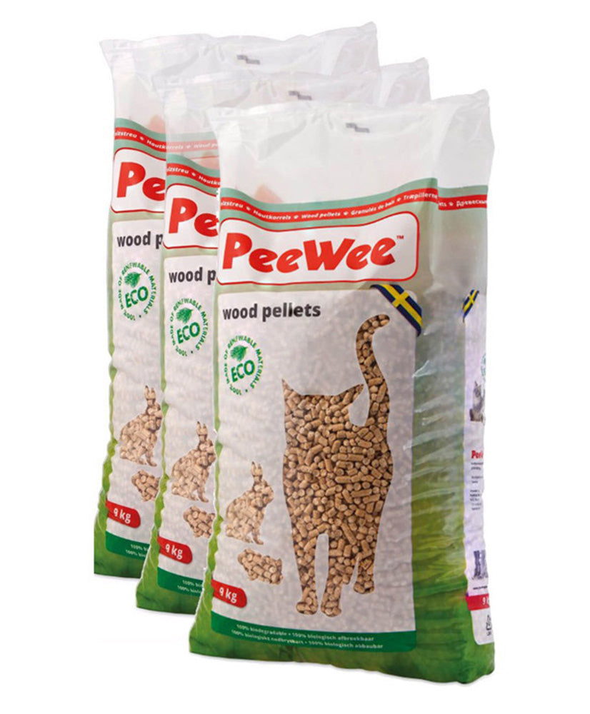 42 L / 27 KG PeeWee Holzstreu Katzenstreu Einstreu Bio Öko Streu Pellets (3x9kg)